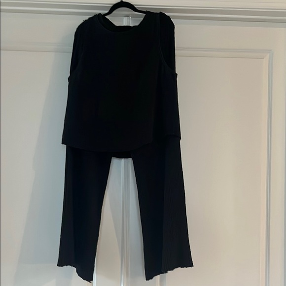 Free People Other - Free People Black Sleeveless Layered Top with Wide-Leg Pants Set